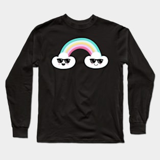 Happy Clouds Wearing Sunglasses With a Rainbow Long Sleeve T-Shirt